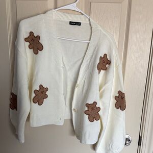SHEIN Cream Teddy Bear Cardigan